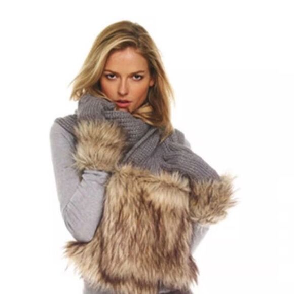 Michael Kors Accessories - Michael Kors Gray Knit Scarf Faux Fur Pockets